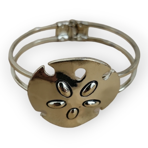 Sand Dollar Goldtone Hinged Cuff Bracelet - Picture 6 of 9